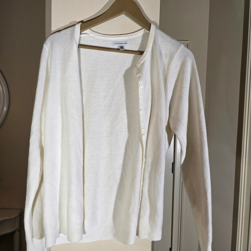 Croft & Barrow Womens Cream Button Front Cardigan Sweater Size L Off White Knit